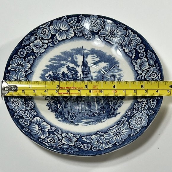 4 Vtg Liberty Blue Old North Church 5.75 inches saucersColonial Scenes Pre-Owned - Picture 9 of 13